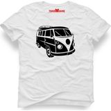 Tshirthane Volkswagen T1 Minibüs Beyaz Erkek T-Shirt Kısa Kol Grafik Desenli Modern Stil - XS