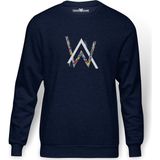 Tshirthane Walker Force Baskılı İndigo Mavi Lacivert Erkek Örme Sweatshirt Uzun kol