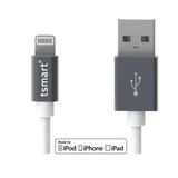 TSMART MFi Lisanslı iPhone Şarj Kablosu | Hızlı Şarj & Veri Aktarım | Dayanıklı Lightning Data Kablosu | iPhone 14/13/12/11/XR/XS/8 Uyumlu (Metalik Gri)