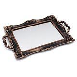 Tstarer Antika Dekoratif Altın Çerçeveli Kare Ayna Tepsisi, Şifonyer için Takı ve Kozmetik Düzenleyici, Kare - 9.5" G x 14.5" U (Bronz)