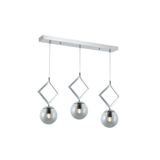 TT AYDINLATMA Tt015-3s Kr Krom Kaplama Füme Camlı 3 Lü Sıralı Avize Krom