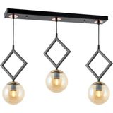 TT Aydınlatma TT015-3S Sy Tt Aydınlatma Mat Siyah - Eskitme Bal Camlı 3 Lü Sıralı Avize