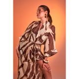 Tt Line Kadın Desenli Şifon Kimono Kuşaklı Uzun Plaj Kimonosu Yazlık Tatil ve Resort Giyim Zebra Desenli Kimono Siyah Zebra Desenli Kimono Kahve