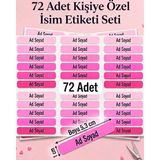 TT sticker 72 Adet Pembe Isme Kişiye Özel Okul Etiketi Defter Kitap Kalem Çıkartma Sticker Kişiselleştirilebilir Isim Etiketi