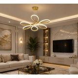 TT313-SR Tt Aydınlatma Papatya Modeli Sarı Kaplama LED Avize - 3 Renk Işık - Gold
