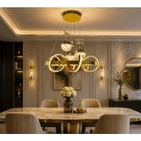 TT314-DSNSR-3TPL Tt Aydınlatma Büyük Sarmal Çizgili Desenli 3 Toplu Sarı Kaplama LED Avize - Gold
