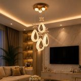 TT801-3+1-SR Tt Aydınlatma Akrilik Damla 4 Lü Ledli Sarı Kaplama 3 Renk Modüllü Ledli Avize - Gold
