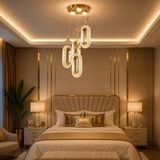 TT803-3+1-SR Tt Aydınlatma Akrilik Elips 4 Lü Ledli Sarı Kaplama 3 Renk Modüllü Ledli Avize - Gold