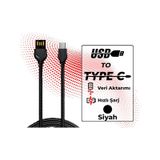 Ttaf T-CHR-02-3 USB-A To USB-C 2.4 A Çelik Zırhlı Şarj Data Aktarım Kablosu
