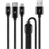 Ttec 100CM 2.1A Süper Hızlı 3in1 USB To Type-C, Lightning, Micro USB Data Şarj Kablosu, Halat Kopmaz - Siyah