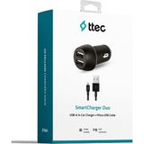 Ttec 2CKS21MS Smartcharger Duo 3.1A Arac Sarj Aletı Cıft USB + Mıcro USB Kablo Sıyah
