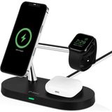 ttec AirCharger Quattro M MagSafe Uyumlu iPhone+AppleWatch+AirPods LED li Kablosuz Hızlı Şarj Standı Siyah