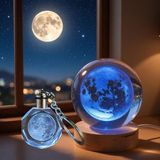 Ttt Dolunay Tasarımlı Işıklı Cam Küre - Kristal Anahtarlık Seti - Renk Değiştiren Gece Lambası