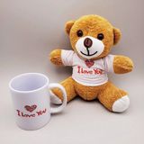 Ttt Kahverengi I Love You Tişörtlü Ayıcık ve Baskılı Kupa Seti