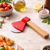 Ttt Pizza Kesici - Balta Tasarımlı - Ahşap Saplı - Paslanmaz Çelik Bıçaklı - Renkli