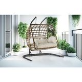 Tu Tienda 2 Kişilik Rattan Örgü Salıncak Açık Kahverengi Metal Yapı ile Konforlu
