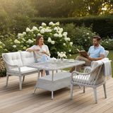 Tu Tienda Alüminyum Kaş 3+1+1+Masa(80*140) Rattan Bahçe Balkon Mobilyası,Beyaz Rattan / Krem Kumaş