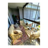 Tu Tienda KARTEPE ALÜMİNYUM 2 1 1 RATTAN BAHÇE BALKON TAKIMI,SAMAN RATTAN/BEJ KUMAŞ