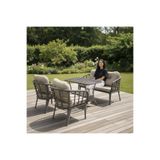 Tu Tienda KARTEPE ALÜMİNYUM 2 1 1 SEHPA(60*90) RATTAN BAHÇE BALKON TAKIMI,ANTRASİT RATTAN/GRİ KUMAŞ
