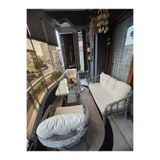 Tu Tienda KARTEPE GALVANİZ BORU 2 1 1 SEHPA(60*90) RATTAN BAHÇE BALKON TAKIMI,GRİ RATTAN/KREM KUMAŞ