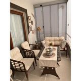 Tu Tienda Kartepe Galvaniz Boru 2 1 1 Sehpa(60*90) Rattan Bahçe Balkon Takımı,Kahve Rattan / Krem Kumaş - Kahverengi - Krem