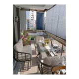Tu Tienda KARTEPE GALVANİZ BORU 2 1 1 SEHPA(60*90) RATTAN BAHÇE BALKON TAKIMI,KAHVE RATTAN/KREM KUMAŞ