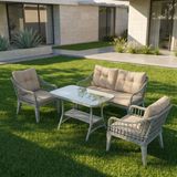 Tu Tienda Kaş 2+1+1+Sehpa Bahçe Balkon Mobilyası,Gri Rattan/Bej Kumaş
