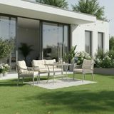 Tu Tienda Kaş Galvaniz Borulu 2+1+1+Sehpa Bahçe Balkon Mobilyası,gri Rattan/Krem kumaş