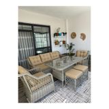 Tu Tienda PETRA 3+1+1+MASA+2PUF BAHÇE BALKON MOBİLYASI,BAL KÖPÜĞÜ RATTAN/BEJ KUMAŞ