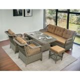 Tu Tienda Petra Alüminyum Rattan 3+1+1+Masa(80*140)+2 Puf Bahçe Balkon Mobilyası,Bej - Kiremit