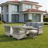 Tu Tienda Petra Galvanizli 3+1+1+MASA(80X140)+2 Puf Bahçe Balkon Mobilyası - Gri