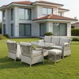 Tu Tienda Petra Galvanizli 3+1+1+MASA(80X140)+2 Puf Bahçe Balkon Mobilyası - Krem