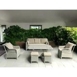 Tu Tienda Ronda Alüminyum 3 1 1 2puf Masa Rattan Bahçe Balkon Mobilyası,rattan Örgü/kumaş Renk Beyaz/vizon Vizon