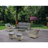 Tu Tienda Ronda Alüminyum 3+1+1+Masa(80*140)+2Puf Rattan Bahçe Balkon Mobilyası,Gri Kumaş/Bal Köpüğü Rattan - Krem