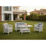 Tu Tienda TİRE ALÜMİNYUM 2 1 1 MASA RATTAN BAHÇE BALKON MOBİLYASI,BEYAZ RATTAN/GRİ KUMAŞ - Beyaz - Gri
