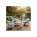 Tu Tienda TİRE ALÜMİNYUM 2+1+1+MASA(70*120)+TEKLİ SALINCAK BAHÇE BALKON TAKIMI,BEYAZ RATTAN / GRİ KUMAŞ