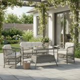 Tu Tienda Tire ALÜMİNYUM 2+1+1+MASA(70X120) Bahçe Balkon Mutfak Takımı, Gri Rattan/ Krem Kumaş - Gümüş