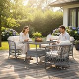 Tu Tienda Tire ALÜMİNYUM 2+1+1+MASA(70X120) Bahçe Balkon Mutfak Takımı, Gri Rattan/ Krem Kumaş - RENK