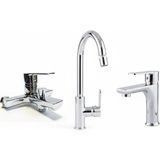 Tua Armatür Üreticiden 3’lü Batarya Seti- Krom Lüks Mutfak Eviye + Lavabo + Banyo Duş Batarya Musluk Takımı
