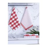 Tuable Serina 4'lü Kareli Set, Mutfak Kurulama Bezi, Beslenme Örtüsü, Amerikan Servisi, Kırmızı Set 45x70cm