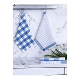 Tuable Serina 4'lü Kareli Set, Mutfak Kurulama Bezi, Beslenme Örtüsü, Amerikan Servisi, Mavi Set 45x70cm