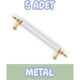 Tuana Rustik Alüminyum Metal Lüks Modern Mobilya Çekmece Mutfak Dolabı Kulpu Beyaz-Altın (5 Adet) - 96mm