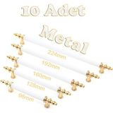 Tuana Rustik Alüminyum Metal Lüks Modern Mobilya Çekmece Mutfak Dolabı Kulpu Beyaz-Gold (10 Adet) - Beyaz - Gold - 224mm