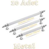 Tuana Rustik Alüminyum Metal Lüks Modern Mobilya Çekmece Mutfak Dolabı Kulpu Beyaz-Krom (10 Adet) - 96mm