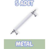 Tuana Rustik Alüminyum Metal Lüks Modern Mobilya Çekmece Mutfak Dolabı Kulpu Beyaz-Krom (5 Adet) - 96mm