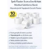 Tuba Toptaş Ipek Flaster 5 cm x 5 M 10 Adet Medikal Sabitleme Bandı Hipoalerjenik Yapışkanlı Cerrahi Flaster