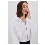 TUBİA Kadın Beyaz Renk Kapüşonlu Şardonlu Crop Sweatshirt Hırka