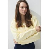 TUBİA Kadın Butter Renk Kapüşonlu Şardonlu Crop Sweatshirt Hırka