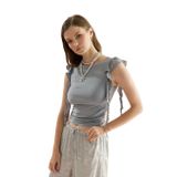 TUBİA Kadın Grey Renk Kolları Fırfırlı Sıfır Kol T-Shirt