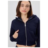 TUBİA Kadın Lacivert Kapüşonlu Şardonlu Crop Sweatshirt Hırka